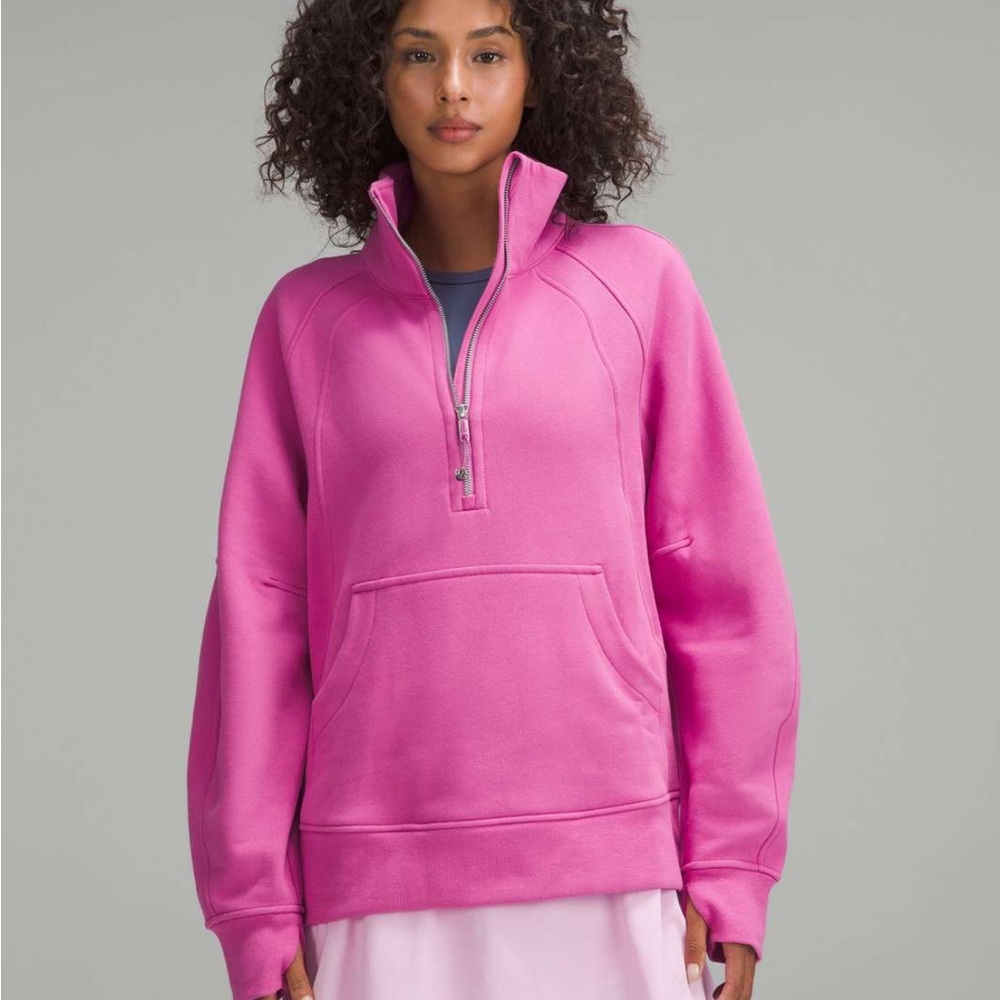 Lululemon EUC pink half zip scuba m/l pow pink tone